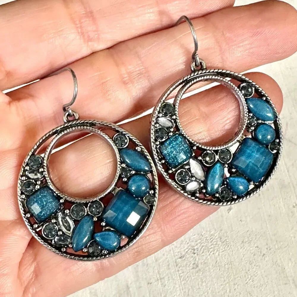 Blue beaded circle earrings